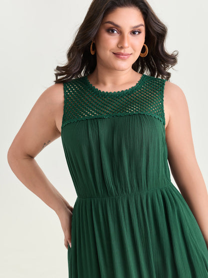 Sheer Neckline Ruffled Hem Midi Dress