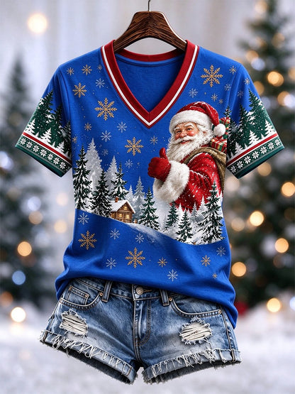 Women's Casual Christmas V-Neck Short-Sleeve T-Shirt