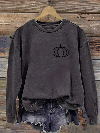 Vintage Pumpkin Print Long Sleeve Sweatshirt