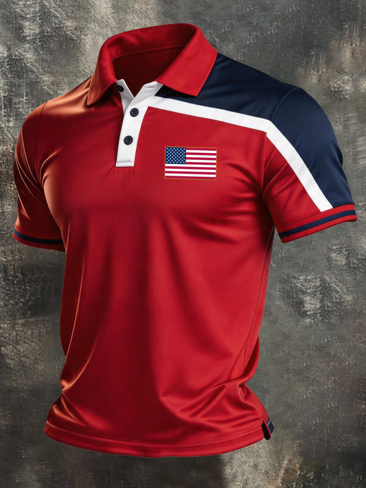Men's Retro "Patriot" Color-Block Short-Sleeve Polo Shirt