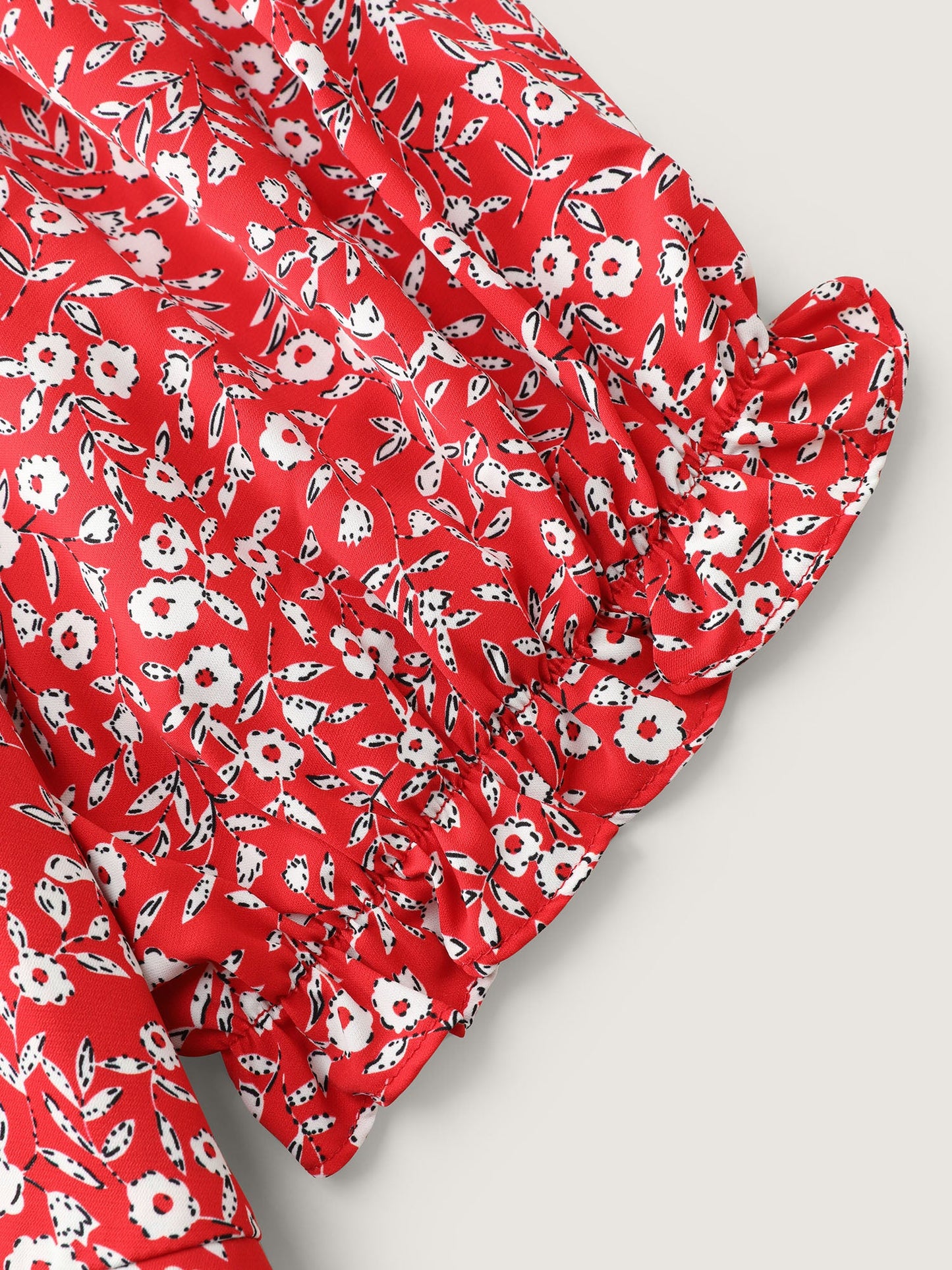 Micro Floral Print Shirred Bow-Tie Mini Dress
