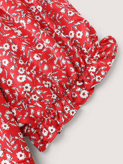 Micro Floral Print Shirred Bow-Tie Mini Dress