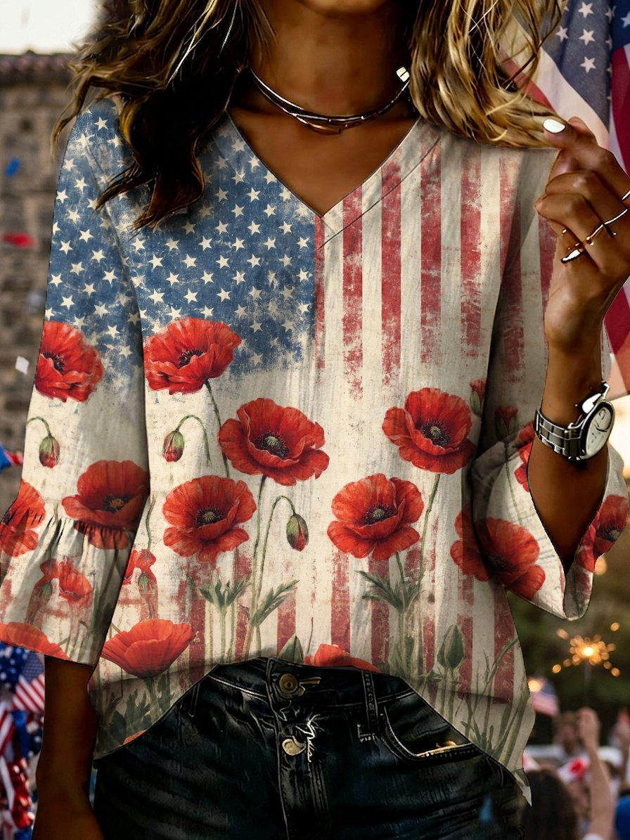 Women's 250th Anniversary Freedom Flower Art Printed Top