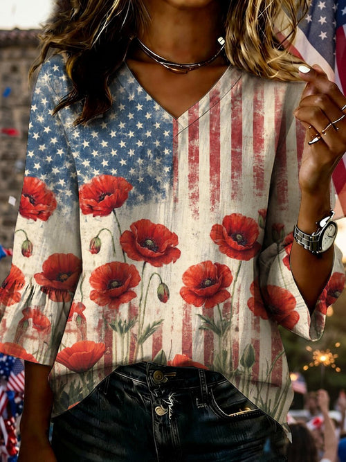 Women's 250th Anniversary Freedom Flower Art Printed Top