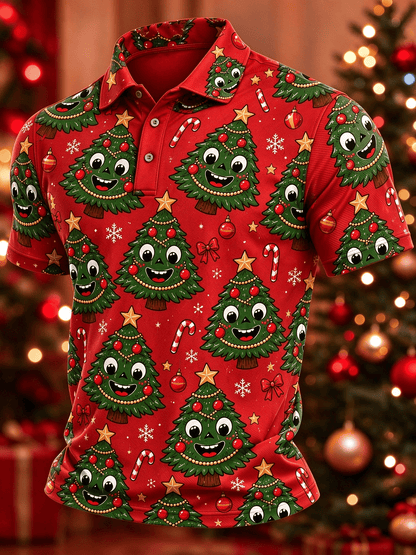 Men's Casual Christmas Print Polo Shirt