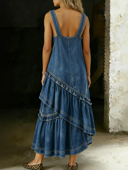 Women's Fashion Design Sleeveless Multi-layered Ruffled Strap Dress