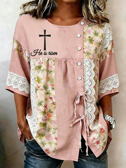 Women's Retro Faith Floral Print Top