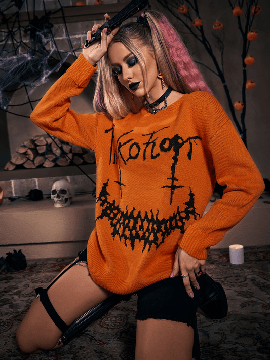 Women's Halloween casual print loose sweater