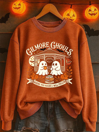 Women's Halloween Gilmore Ghouls Where You Haunt I Will Follow Print Sweatshirt