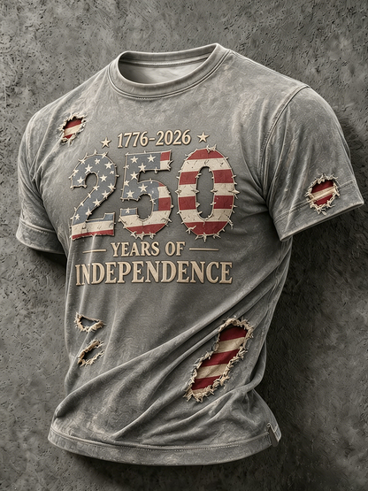 Men's 250 Years of Independence 1776-2026 Distressed Patriotic T-Shirt