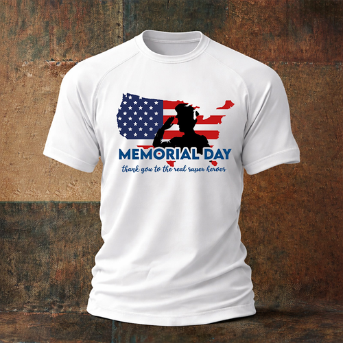 Men's Memorial Day Fallen Soldiers Art Print Crew Neck T-Shirt