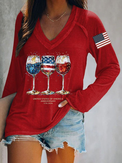 Women's 250th Anniversary Wine Glass Celebration Print T-Shirt
