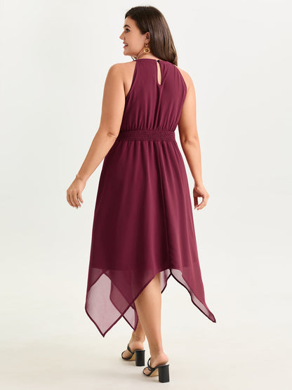 Halter Neckline Handkerchief Hem Midi Dress