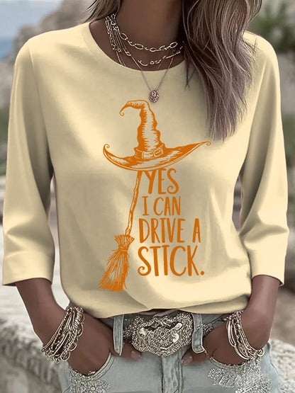 🔥HOT SALE🔥Women's Yes I Can Drive A Stick Printed Round Neck T-Shirt