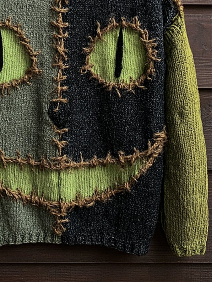 Men's Retro Color-Block Halloween Knit Top