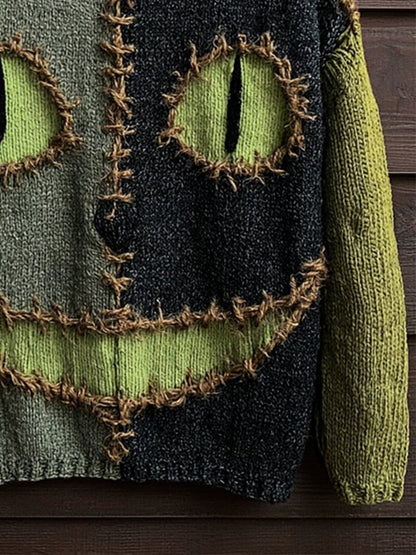 Men's Retro Color-Block Halloween Knit Top