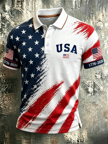 Men'S Casual USA Commemorative Printed Polo Shirt