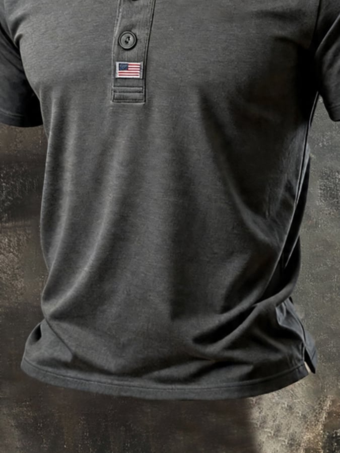 Men's Vintage Patriotic Short-Sleeve Henley T-Shirt