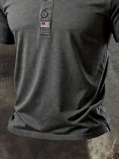 Men's Vintage Patriotic Short-Sleeve Henley T-Shirt