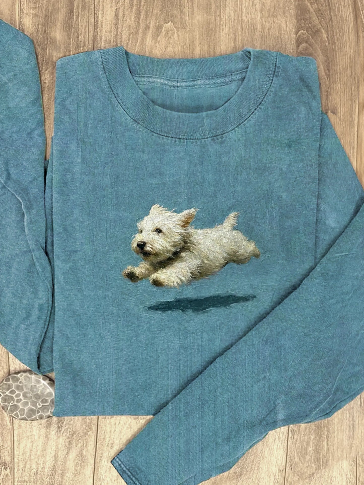 Funny Retro Cute Running Dog Art Print Casaul Cotton Long Sleeve Shirt