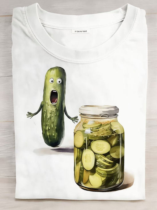 Fun Pickle Watercolors Art Print Casual T-Shirt
