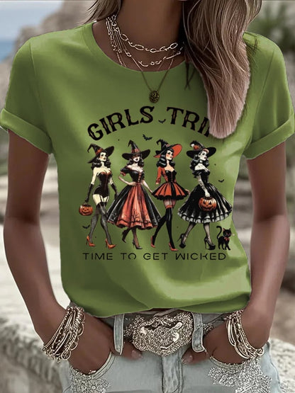 Women's  halloweenwitch print casual T-shirt