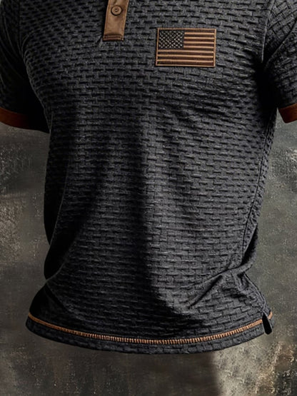 Men's Retro Color-Block Textured Fabric "Patriot" Polo Shirt