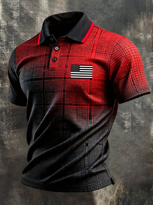 Men's Retro Patriotic Color-Block Short-Sleeve Polo Shirt