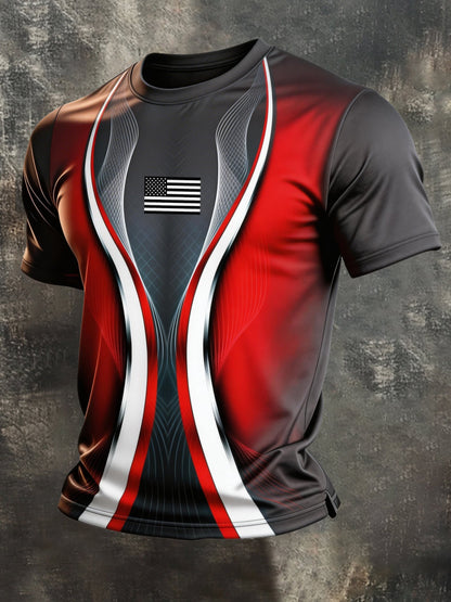 Men's Retro Patriotic Color-block Casual Short-Sleeve T-Shirt