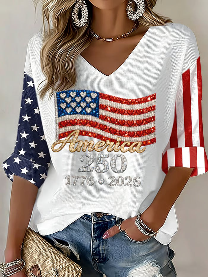 Women's 250th Anniversary Of The United States Printed V-Neck Top