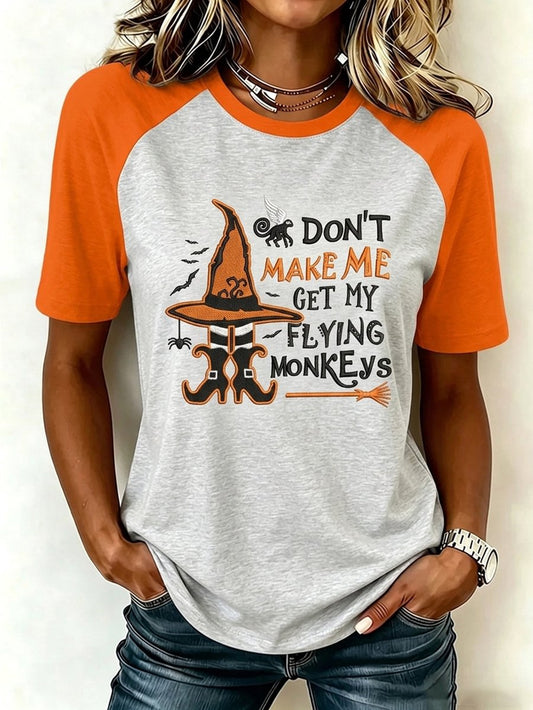 Women's Halloween Don’t Make Me Call My Flying Monkeys Raglan Short-Sleeve T-Shirt