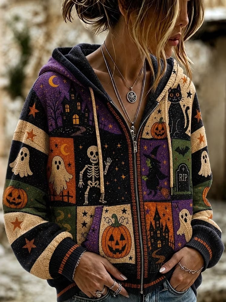 Women's Casual Halloween Printed Knit Cardigan