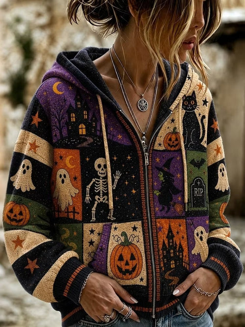 Women's Casual Halloween Printed Knit Cardigan