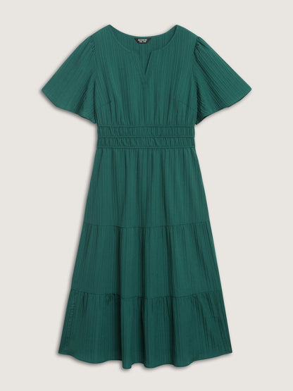 Textured Shirred Cinched Waist Maxi Dress