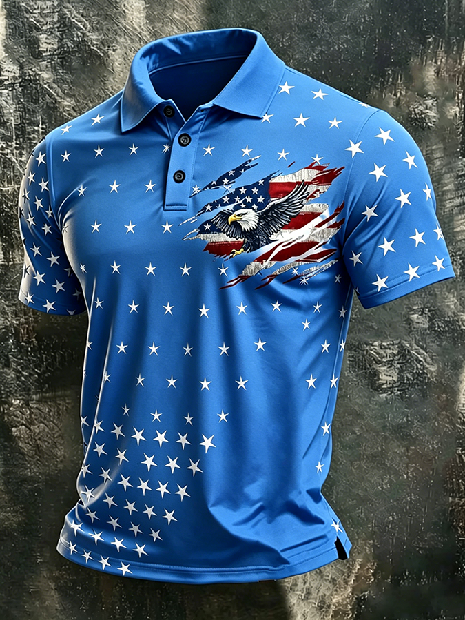 Men'S American Flag Print Casual Polo Shirt