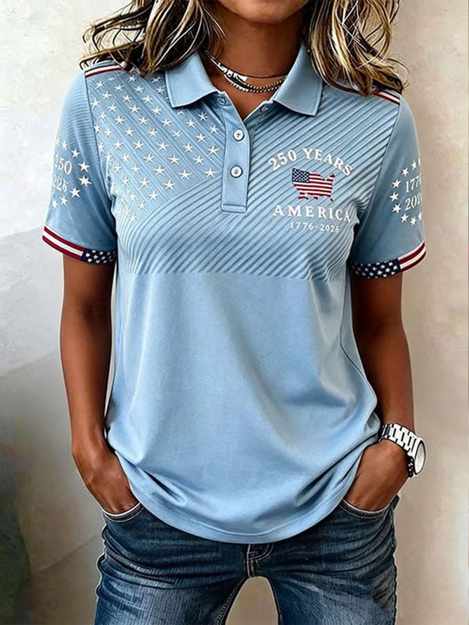 🔥Buy 3 Get 10% Off🔥Women'S Casual American Independence Day Printed Polo Shirt Short Sleeved