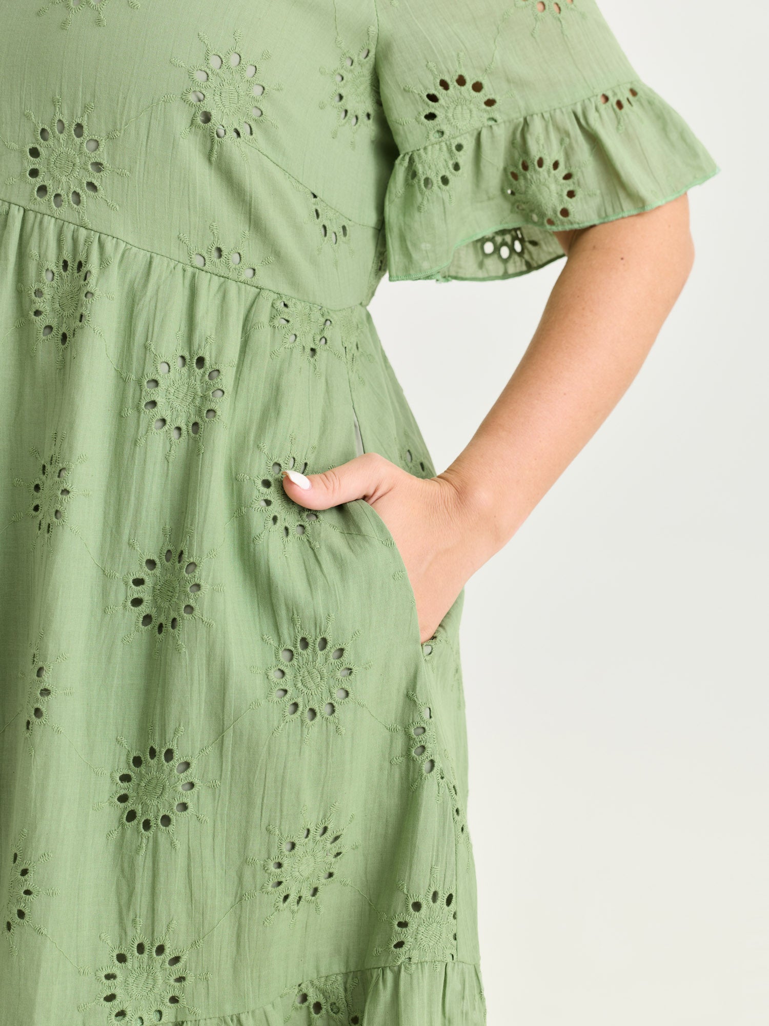Eyelet Embroidered Ruffled Sleeve Mini Dress