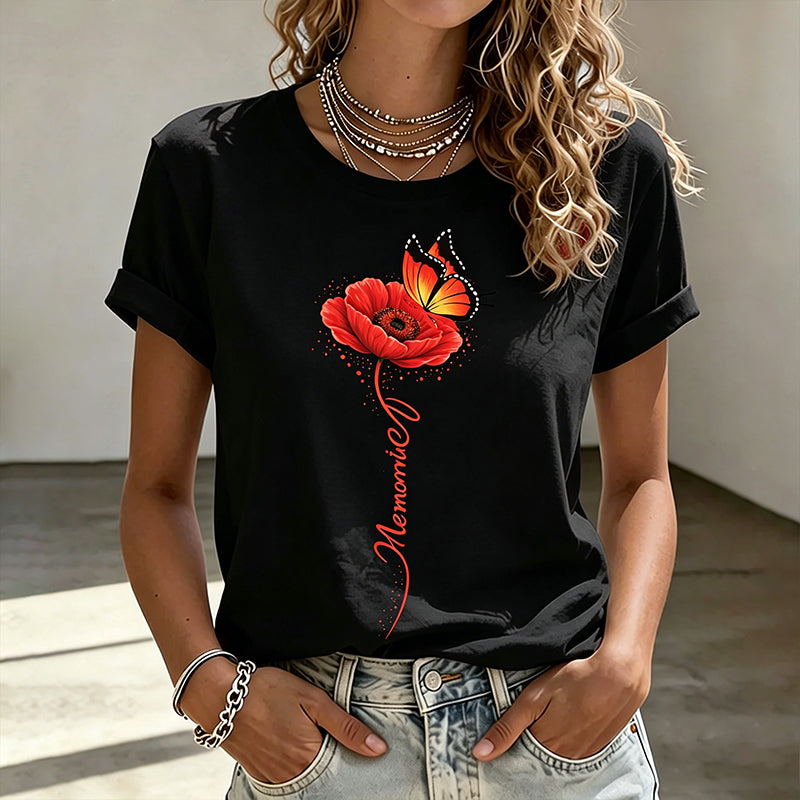 Women's Memorial Day Poppy Art Printed T-Shirt