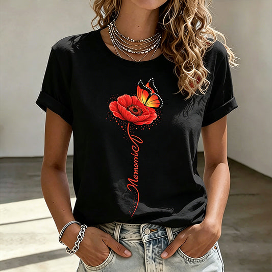 Women's Memorial Day Poppy Art Printed T-Shirt