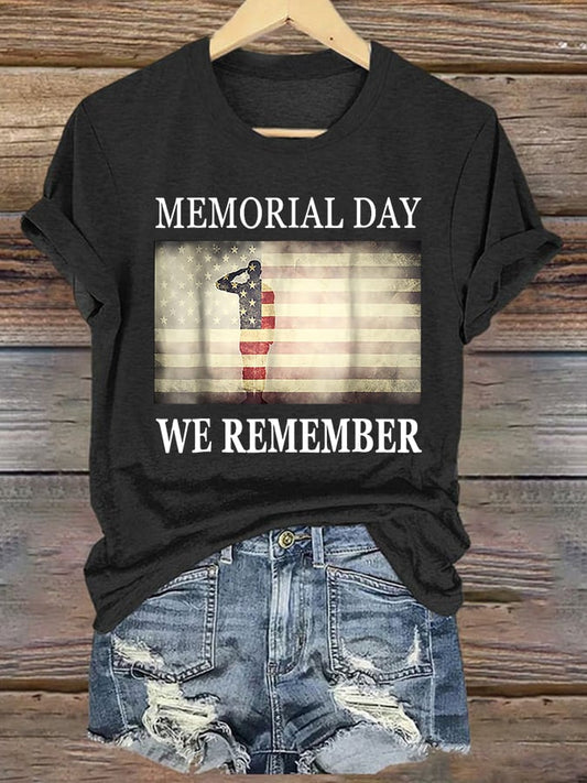 Women's "We Remember Memorial Day" Printed Short Sleeve T-Shirt