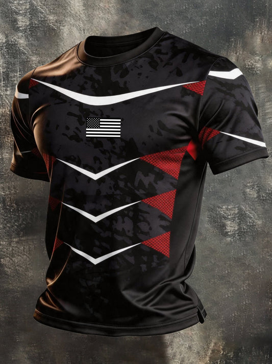 Men's Vintage Patriot Color Block Print Short Sleeve T-Shirt