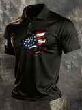 Men's Retro Patriotic Color-Block Short-Sleeve Polo Shirt