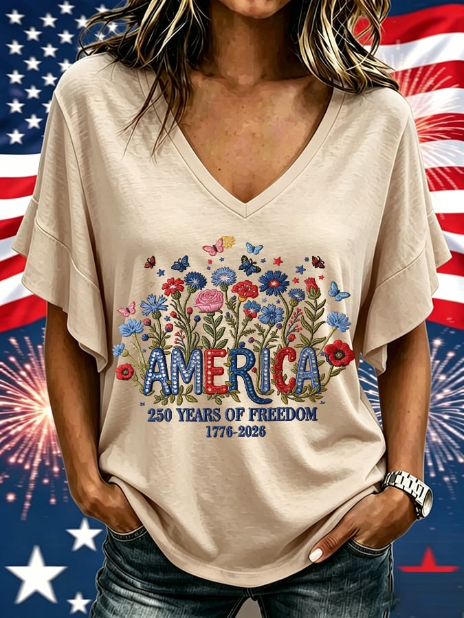 Women's casual retro American 250th  T-shirt