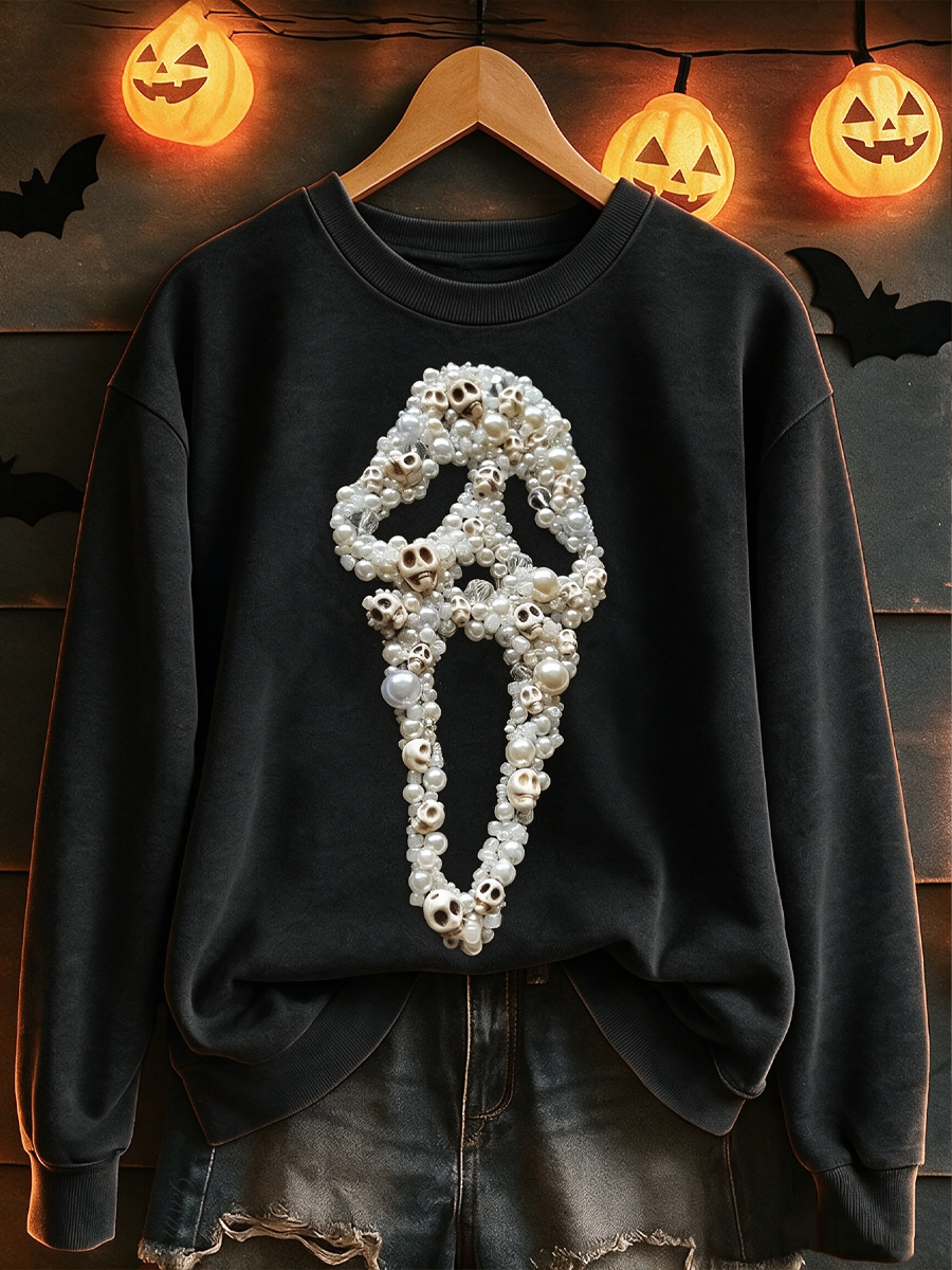 Women'S Halloween Jewelry Art Ghost Face Pattern Sweatshirt