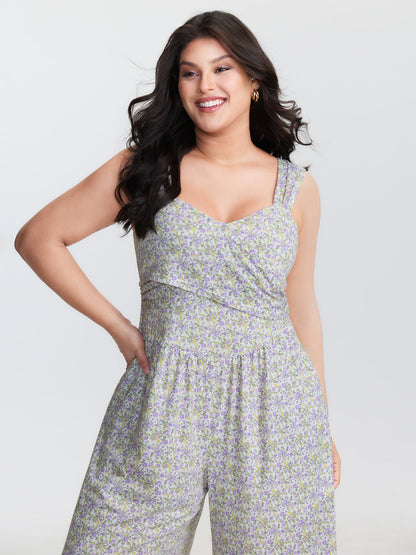 Supersoft Floral Print Twist Front Split Jumpsuit