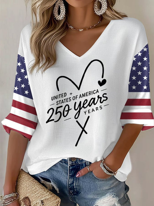 Women's 250th Anniversary Casual Printed Waffle Top