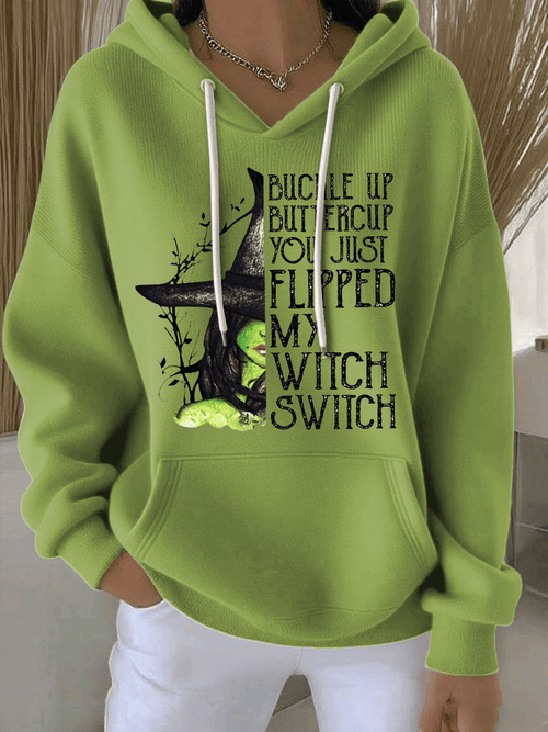 🔥Buy 2 Get 10% Off🔥Women's Buckle Up Buttercup You Just Flipped My Witch Switch Print Casual Hooded Sweatshirt