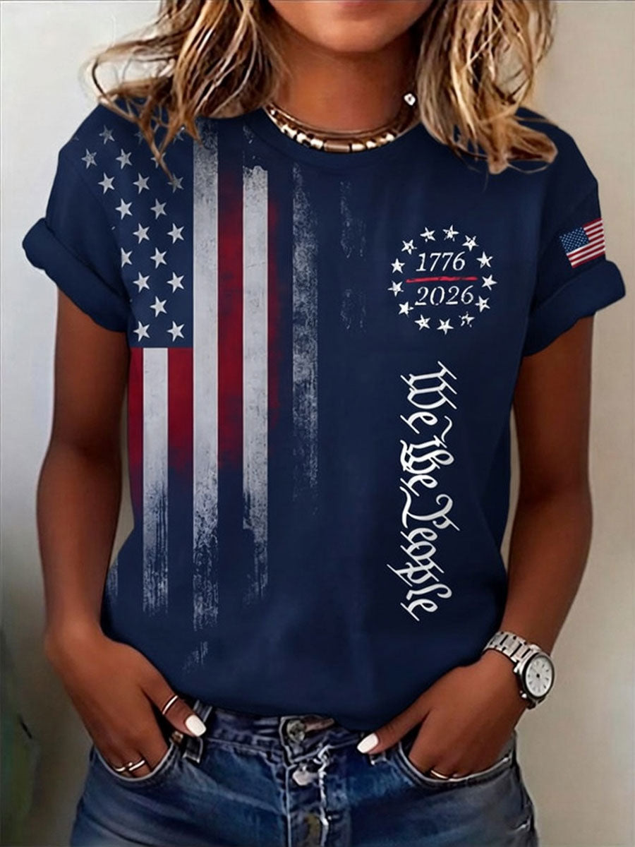 Women'S Casual American 250Th Anniversary Printed Short-Sleeve T-Shirt