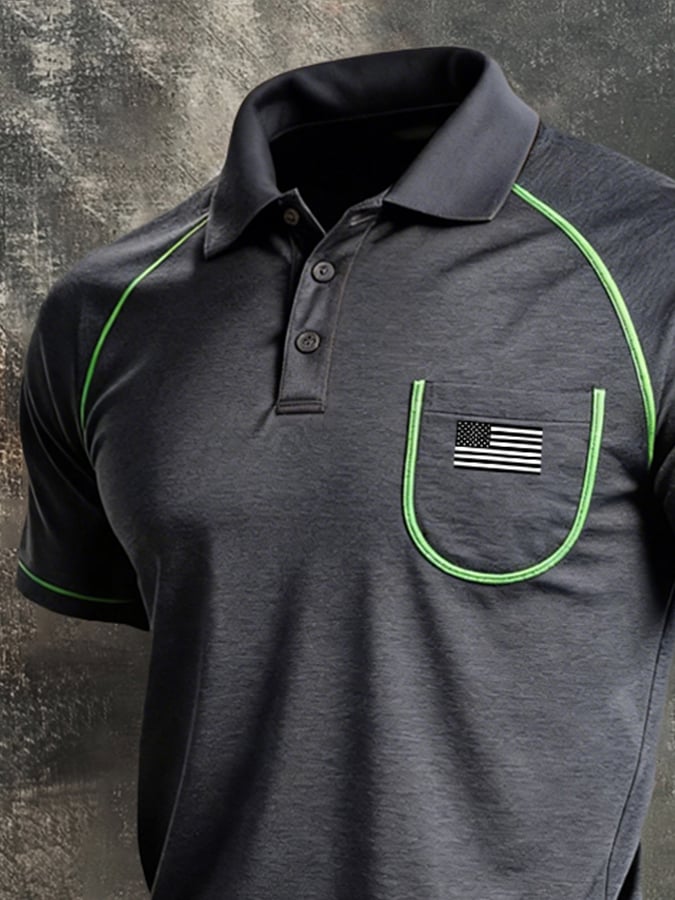 Men's Retro Color-Block "Patriot" Casual Short-Sleeve Polo Shirt