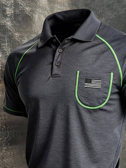 Men's Retro Color-Block "Patriot" Casual Short-Sleeve Polo Shirt